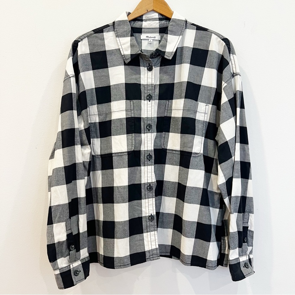 Madewell Shirt Jacket Womens Large Black White Buffalo Check Oversized Classic